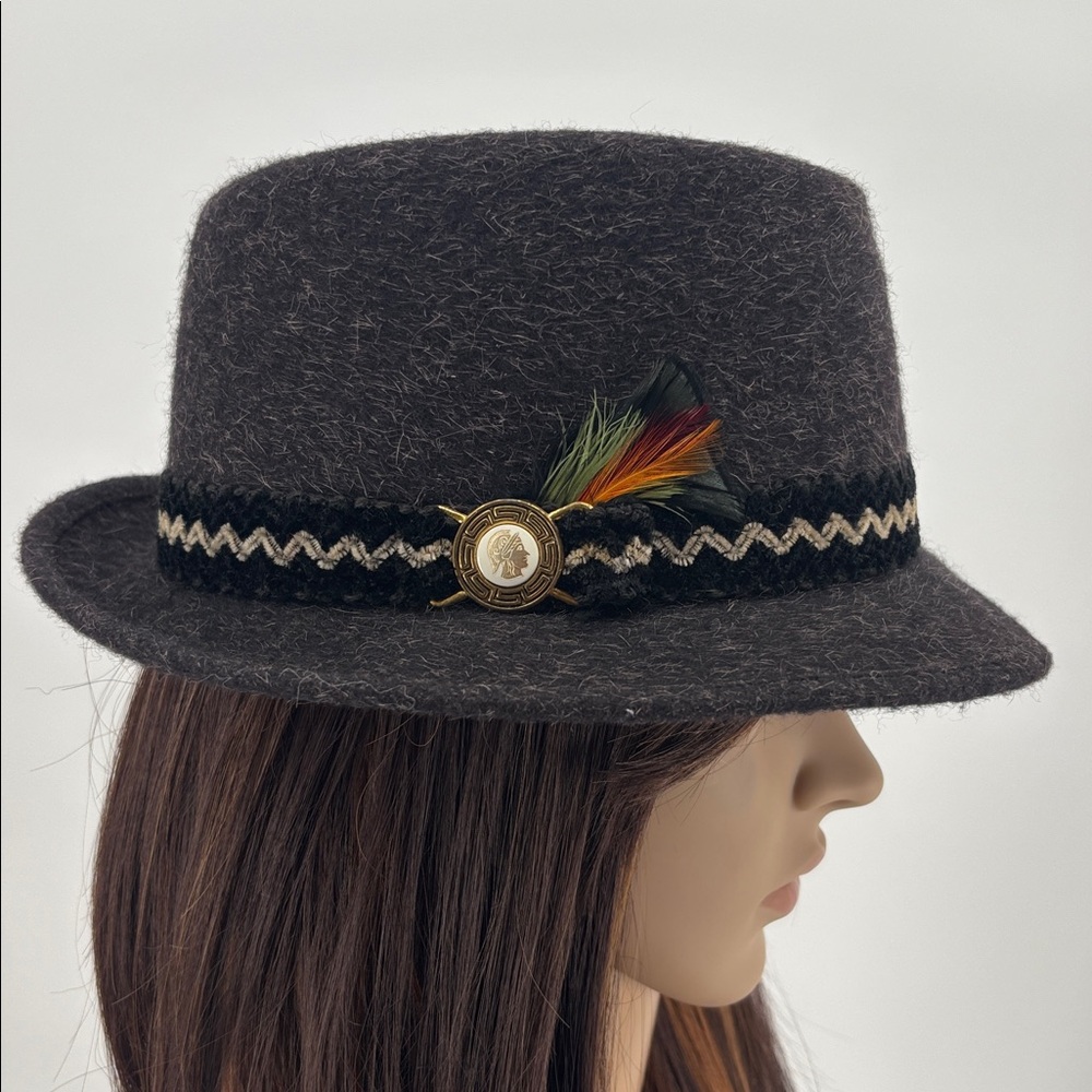 Vintage 60s Hipster Streetwear Embellished  Feathers Merino Wool Fur Fedora Hat - Picture 2 of 16